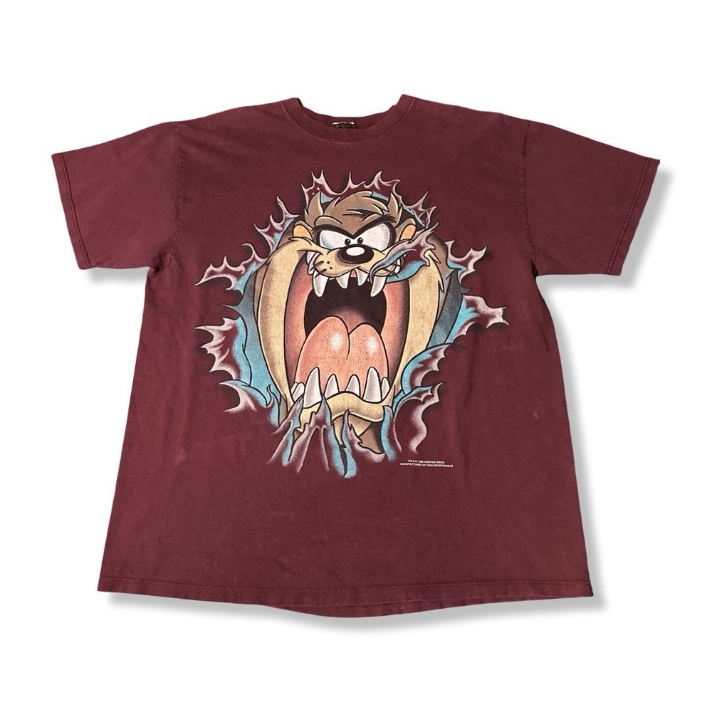 Vintage 90s Taz Tasmanian Devil Shirt Mens Large Maroon USA Looney Tunes Y2K